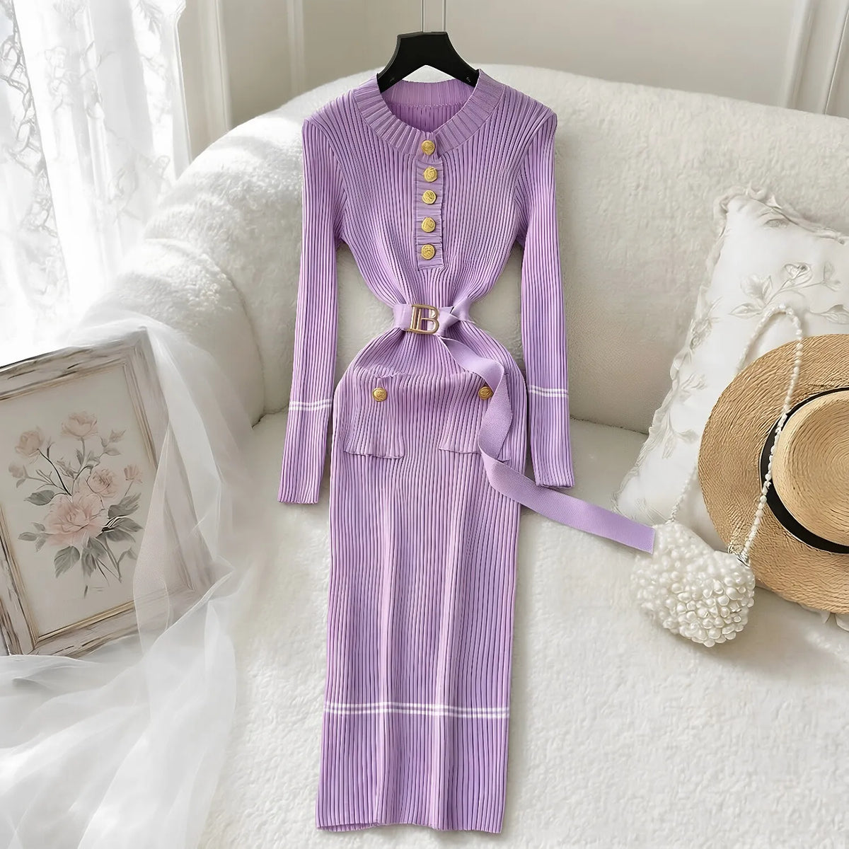 Ribbed Button Knit Maxi Dress