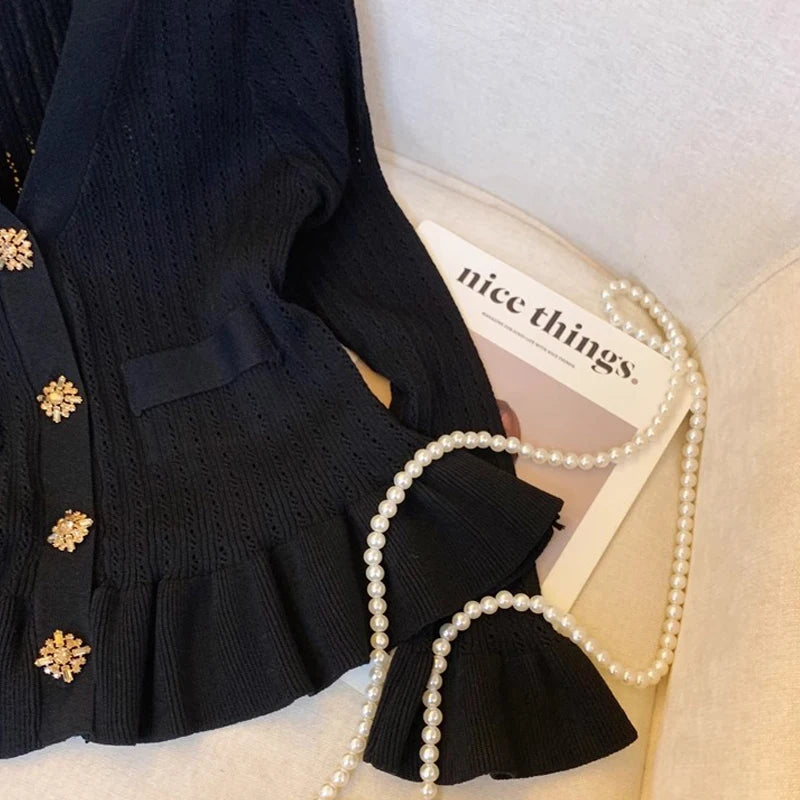 Black And White Rhinestone Knit Cardigan