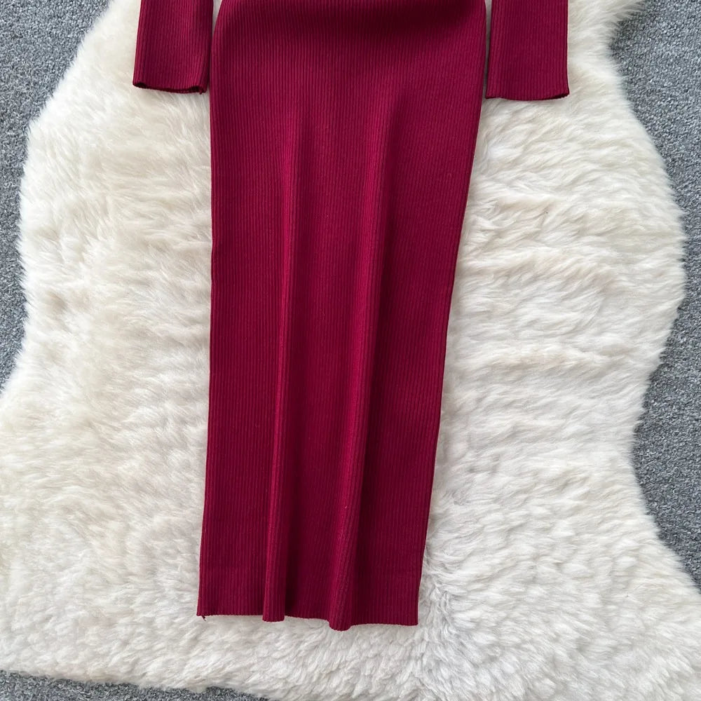 Rhinestone Long Sleeve Bodycon Maxi Dress
