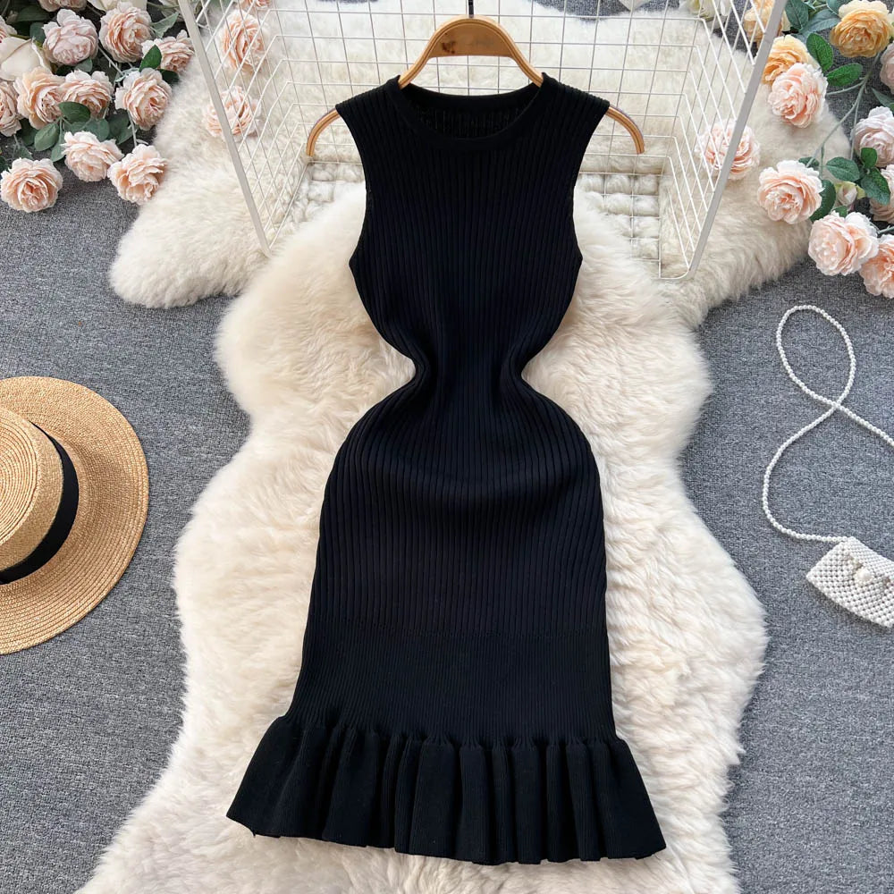 Ruffled Knit Bodycon Mini Dress