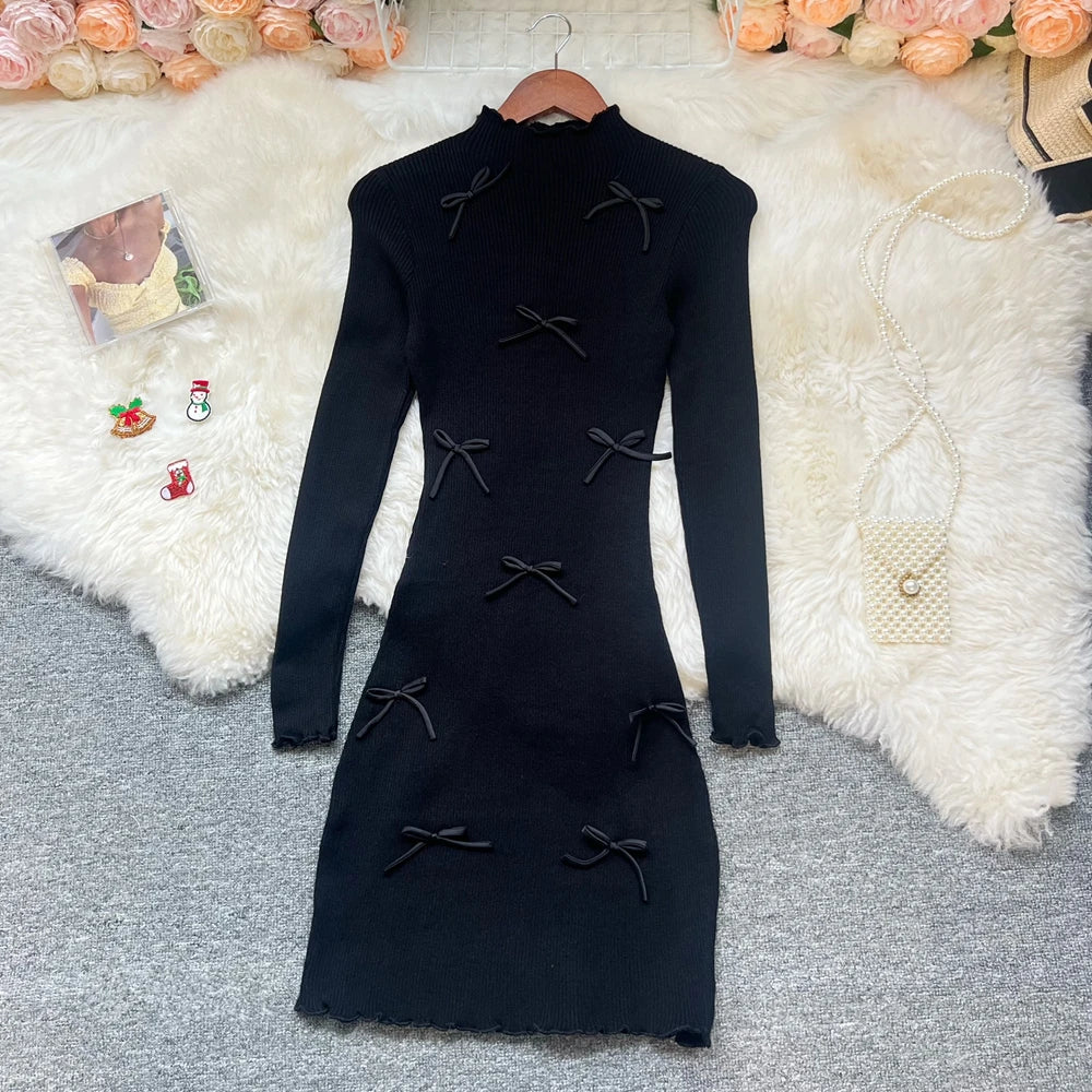 Bow Detail Knit Bodycon Mini Dress