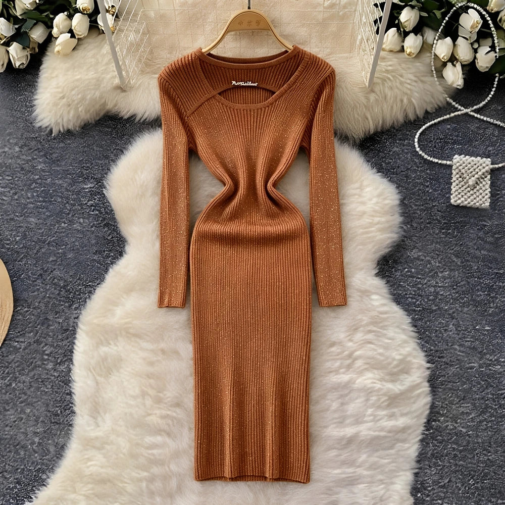 Shimmer Knit Bodycon Mini Sweater Dress