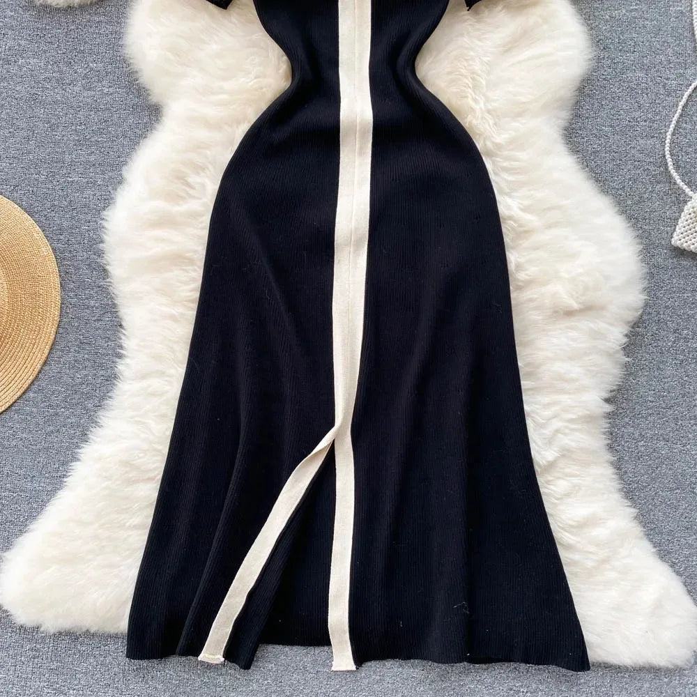 Short Sleeve Knit A-Line Sweater Dress