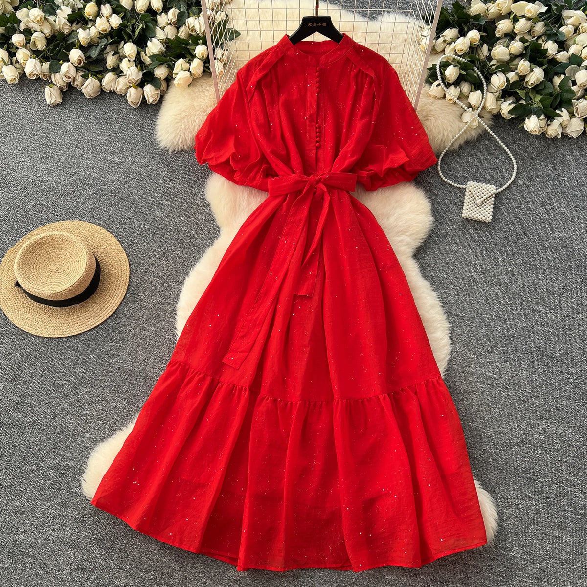 Glitter Ruffle Button Front Dress
