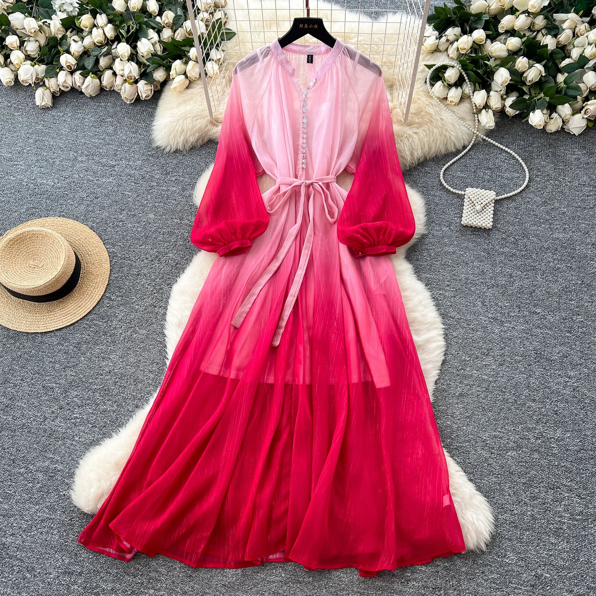 Ruched Mesh Lace-Up Ball Gown