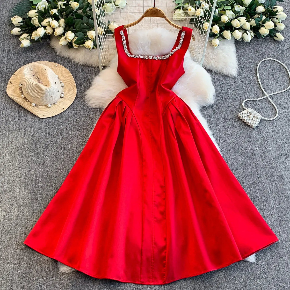 Rhinestone Off-Shoulder Dress
