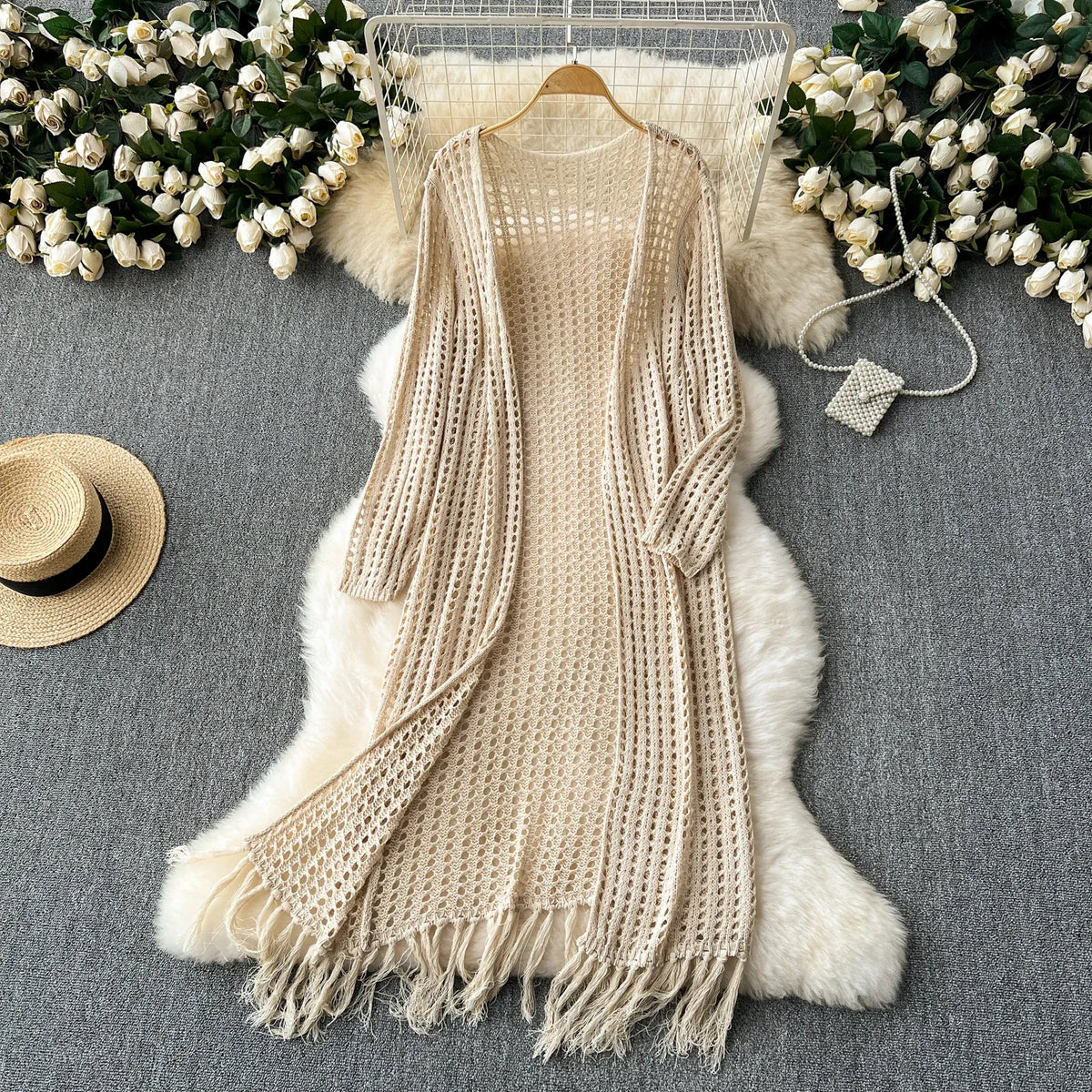Crochet Tassel Knit Shawl Cardigan