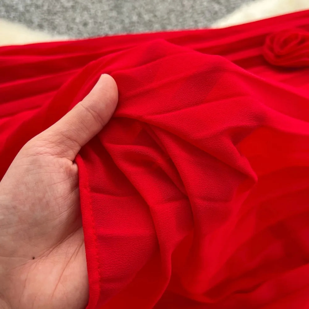 Pleated Chiffon 3D Detail Birthday Dress