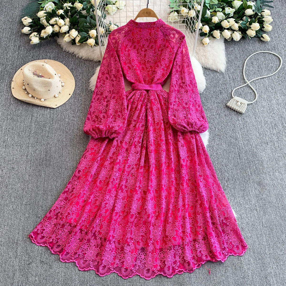 Sequin Embroidered Long Sleeve Maxi Dress