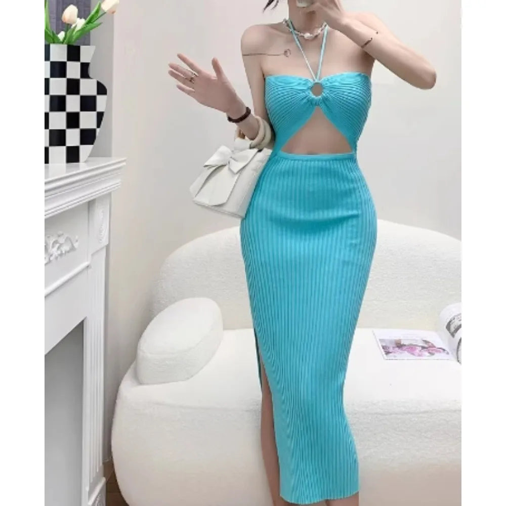 Crochet Halter Cutout Bodycon Dress