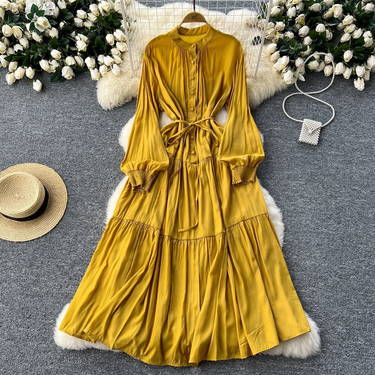 Loose Button Front A-Line Beach Dress