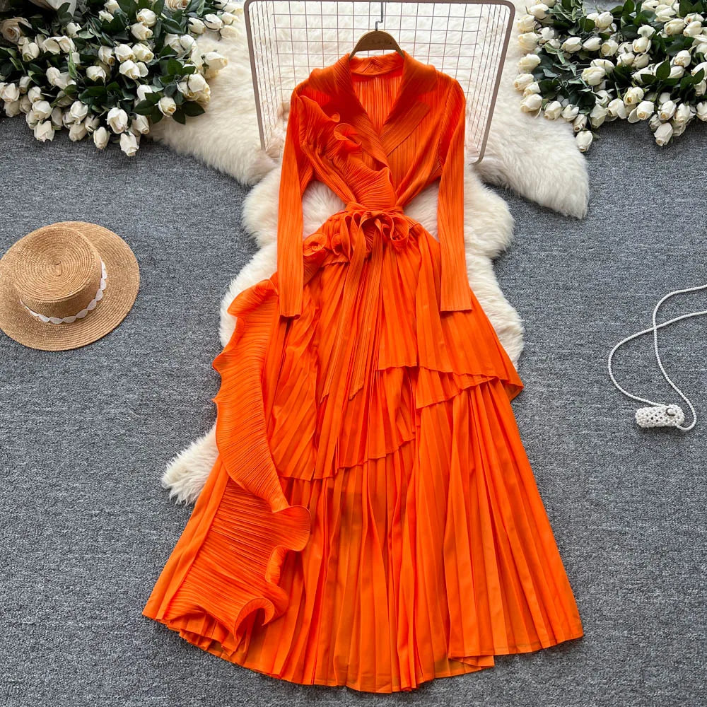 Asymmetric Long Sleeve A-Line Dress