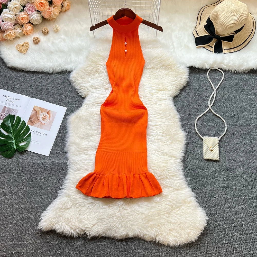 Ruffled Knit Bodycon Party Dress