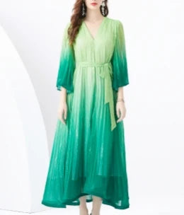 Gradient Flare Sleeve A-Line Maxi Dress