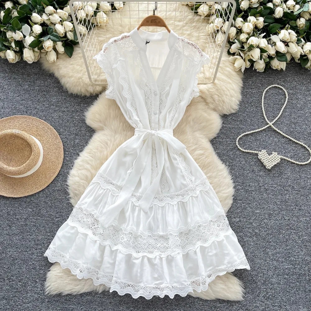 Lace-Up Cutout Sleeveless Beach Dress