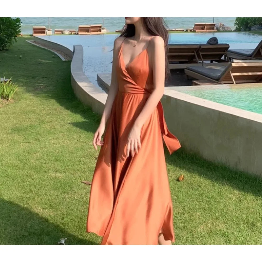 Backless Pleated A-Line Slip Dress