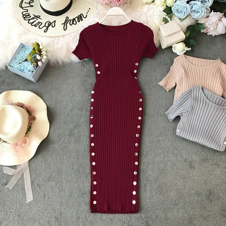 Double-Breasted Knit Bodycon Pencil Dress