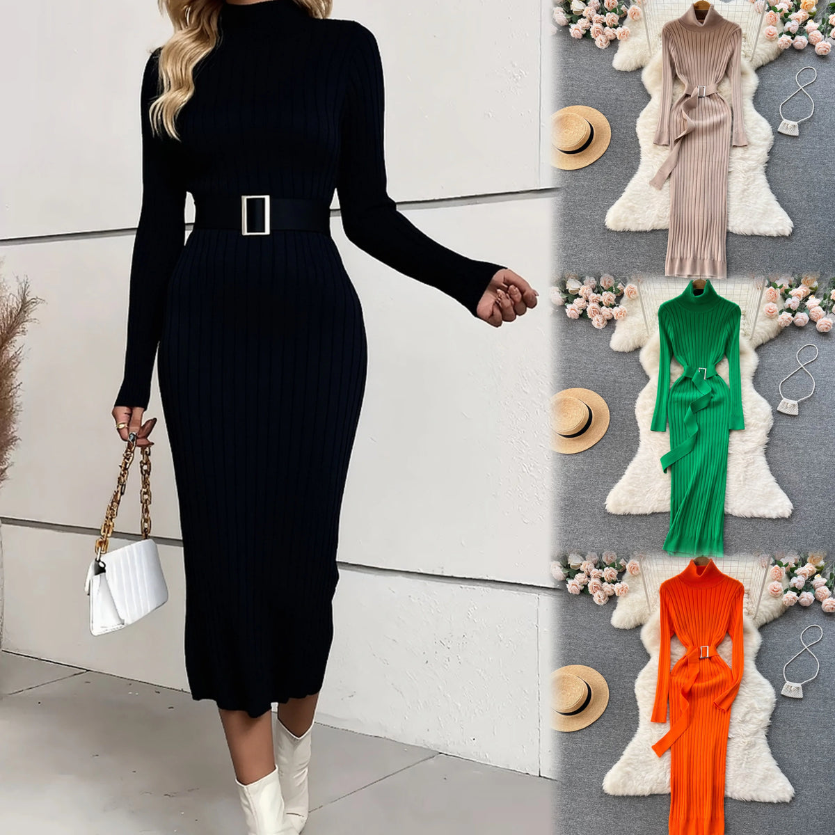Ribbed Knit Bodycon Maxi Sweater Dress