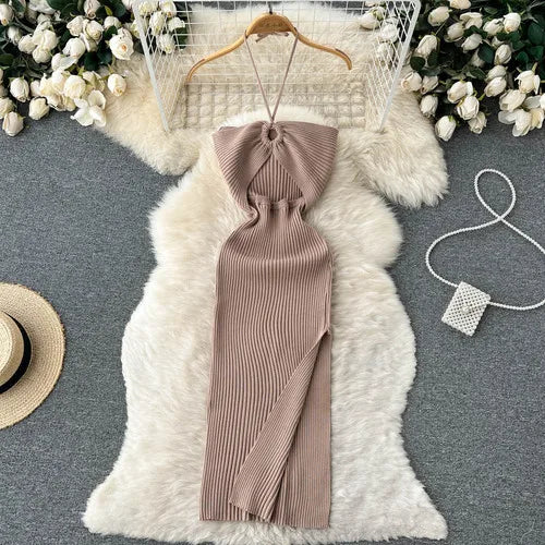 Crochet Halter Cutout Bodycon Dress