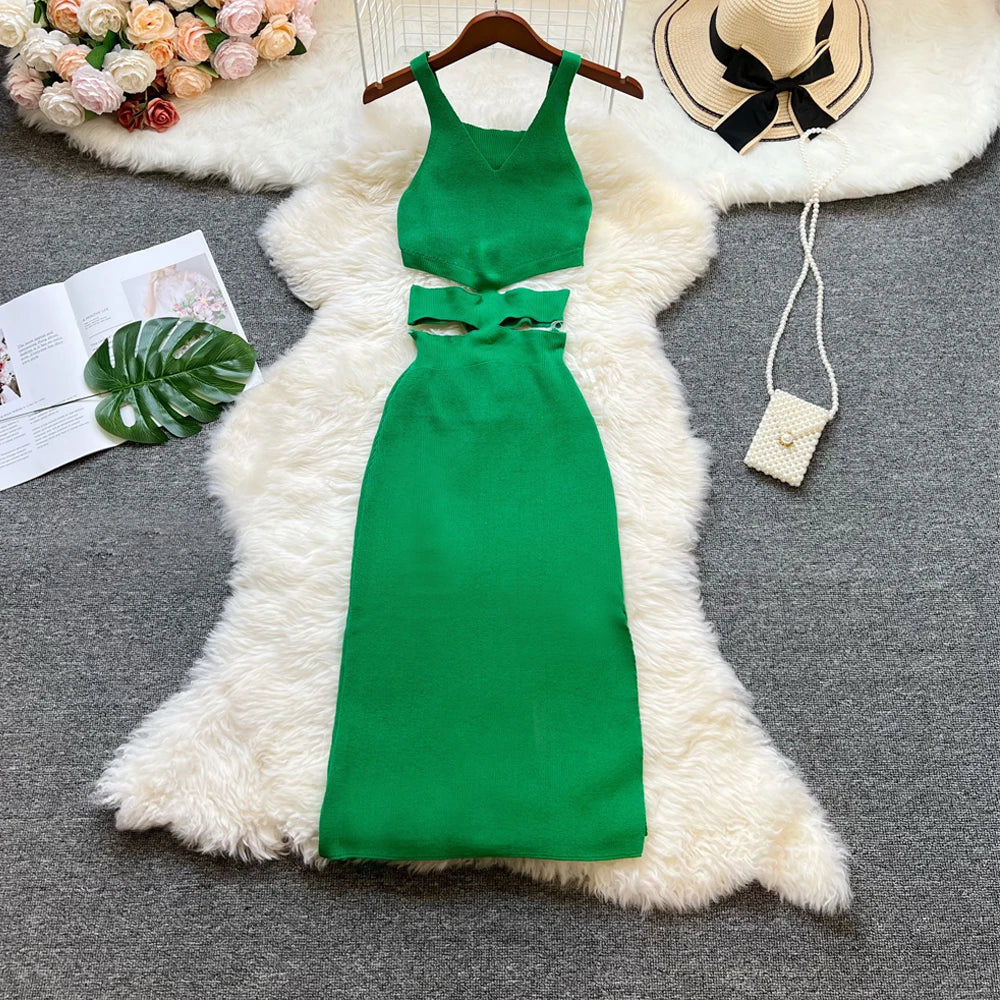 Hollow Out Waist Knit Bodycon Dress
