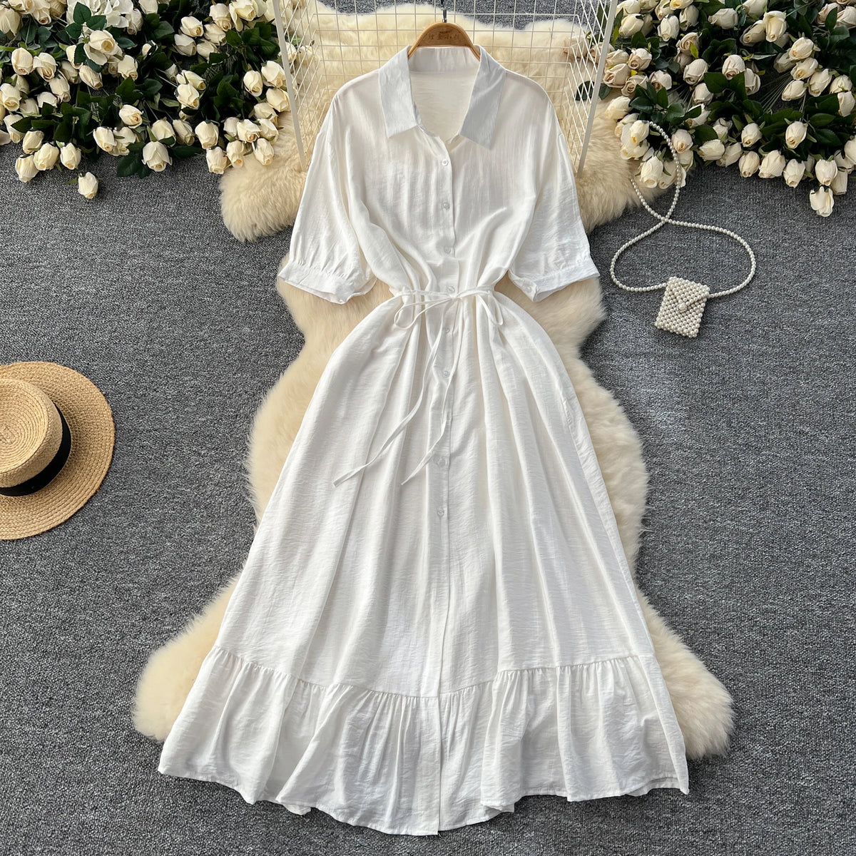 Collared Ruffle Button Front Dress