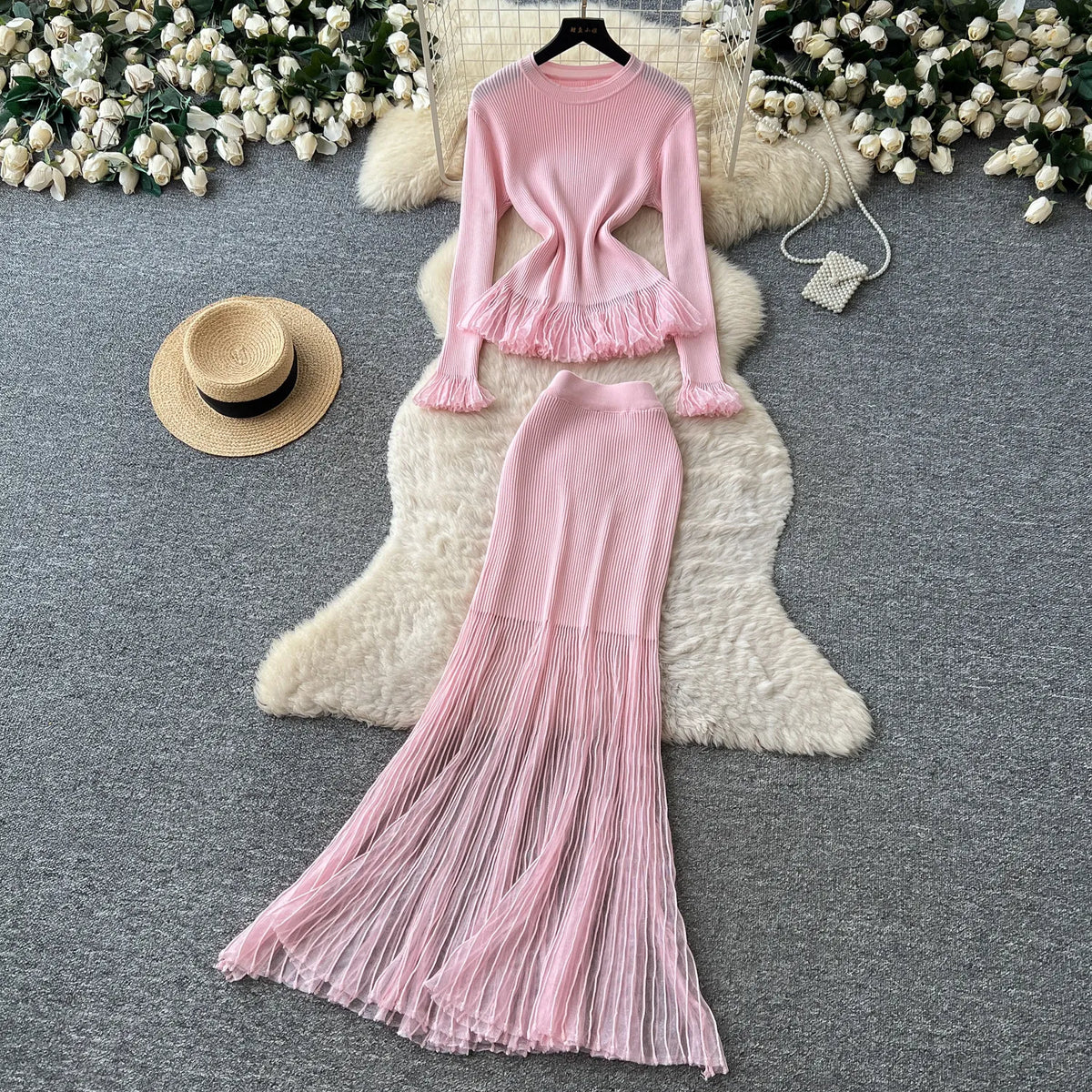 Striped Knit Top and Mermaid Skirt Set