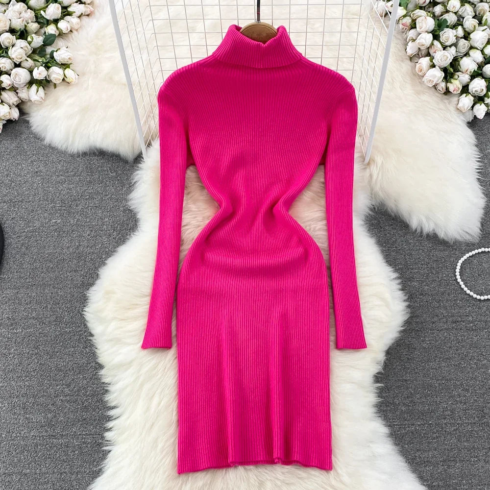 Turtleneck Knit Bodycon Pencil Dress
