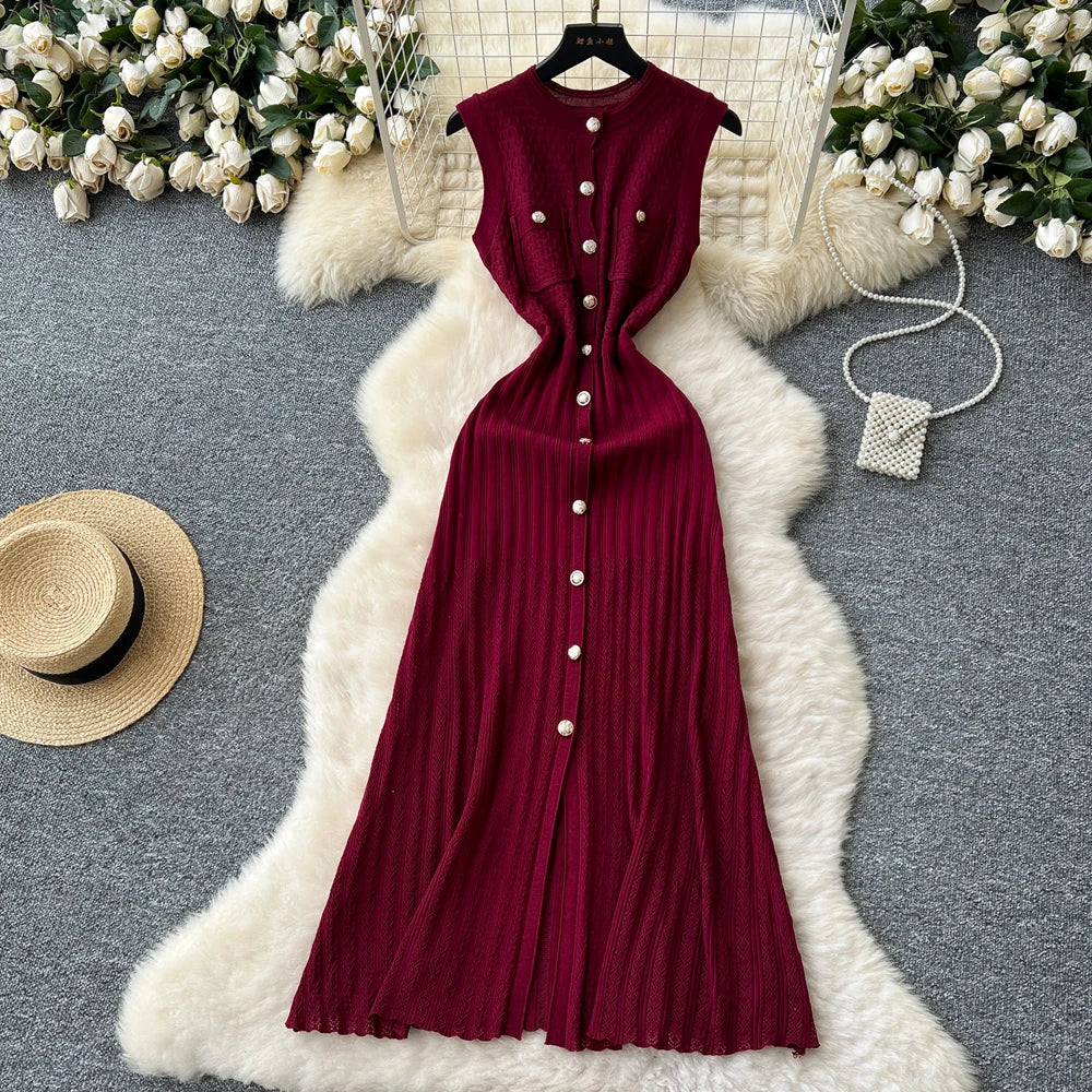 Button Front Knit Maxi Shirt Dress
