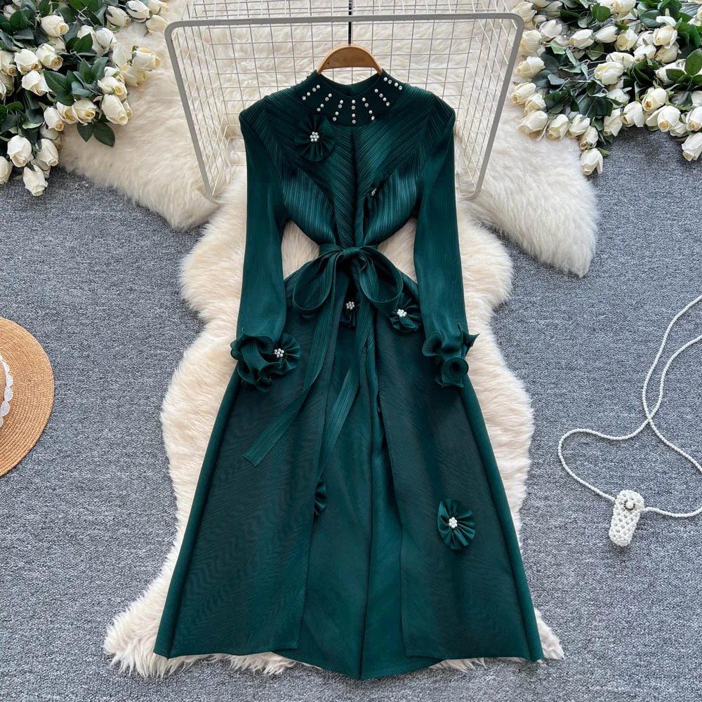 Floral Beaded High Waist Party Dress