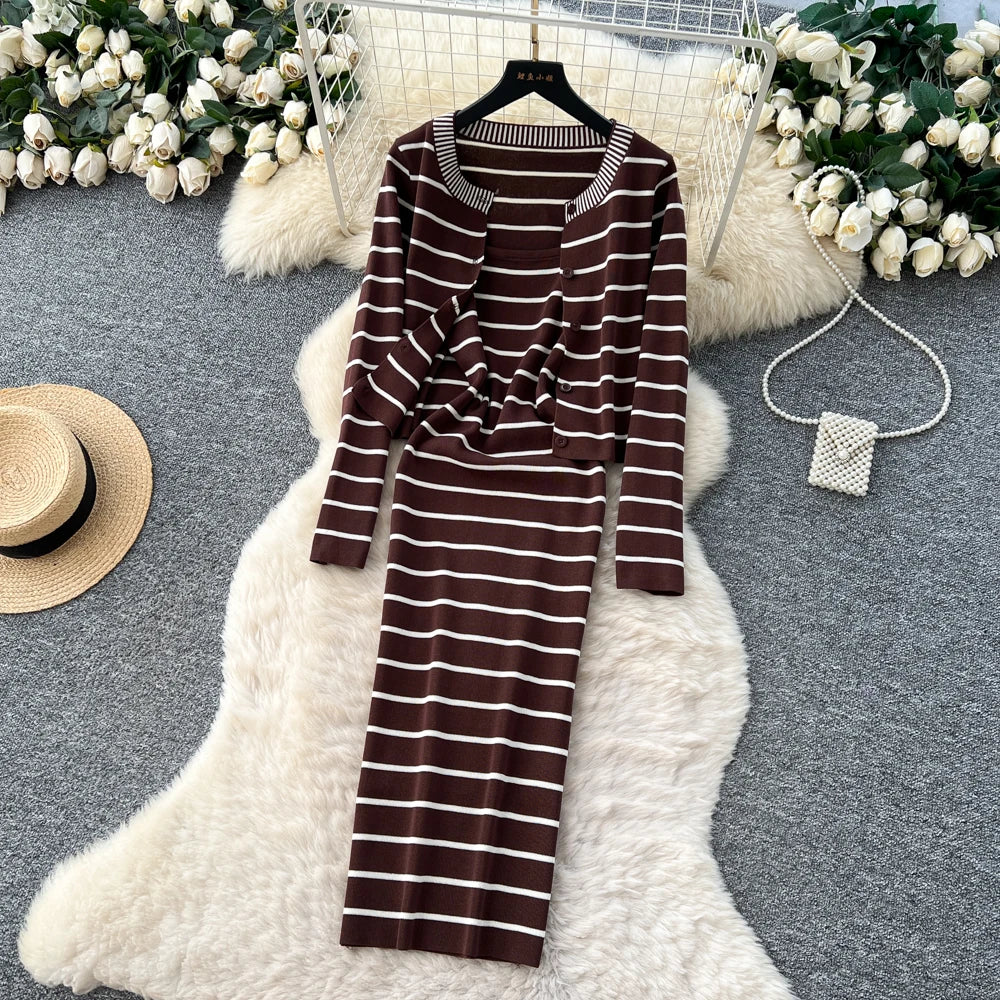Striped Knit Two-Piece Dress Set