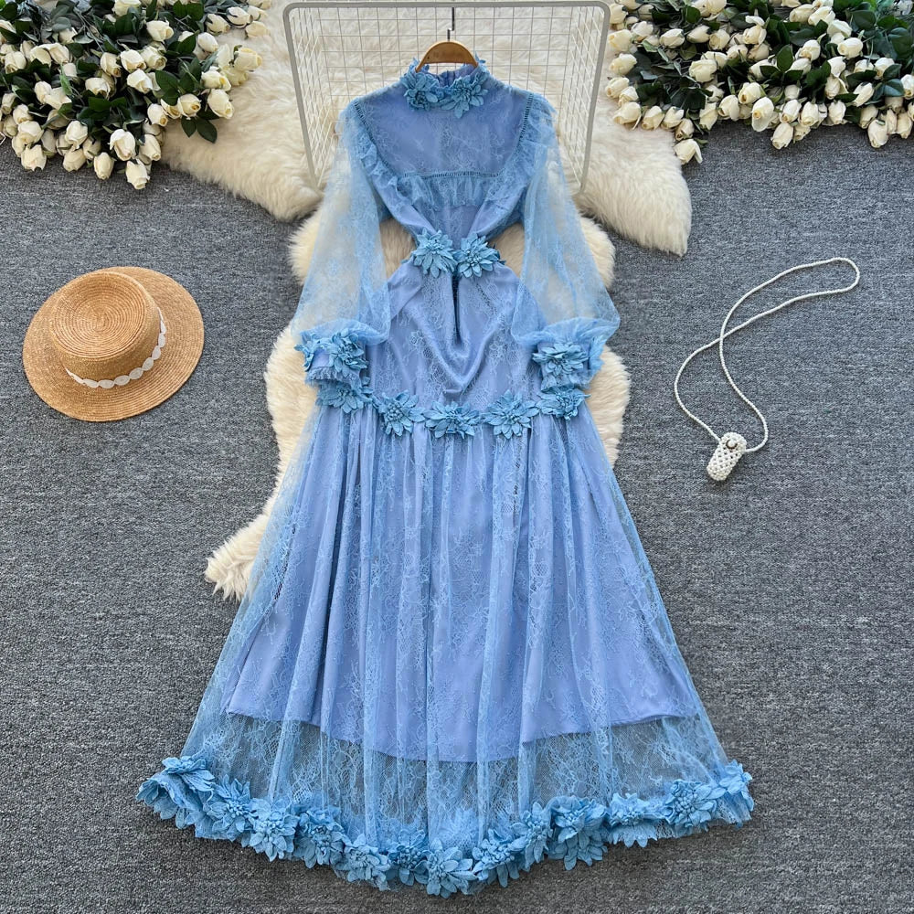 Lace Lantern Sleeve Vintage Dress