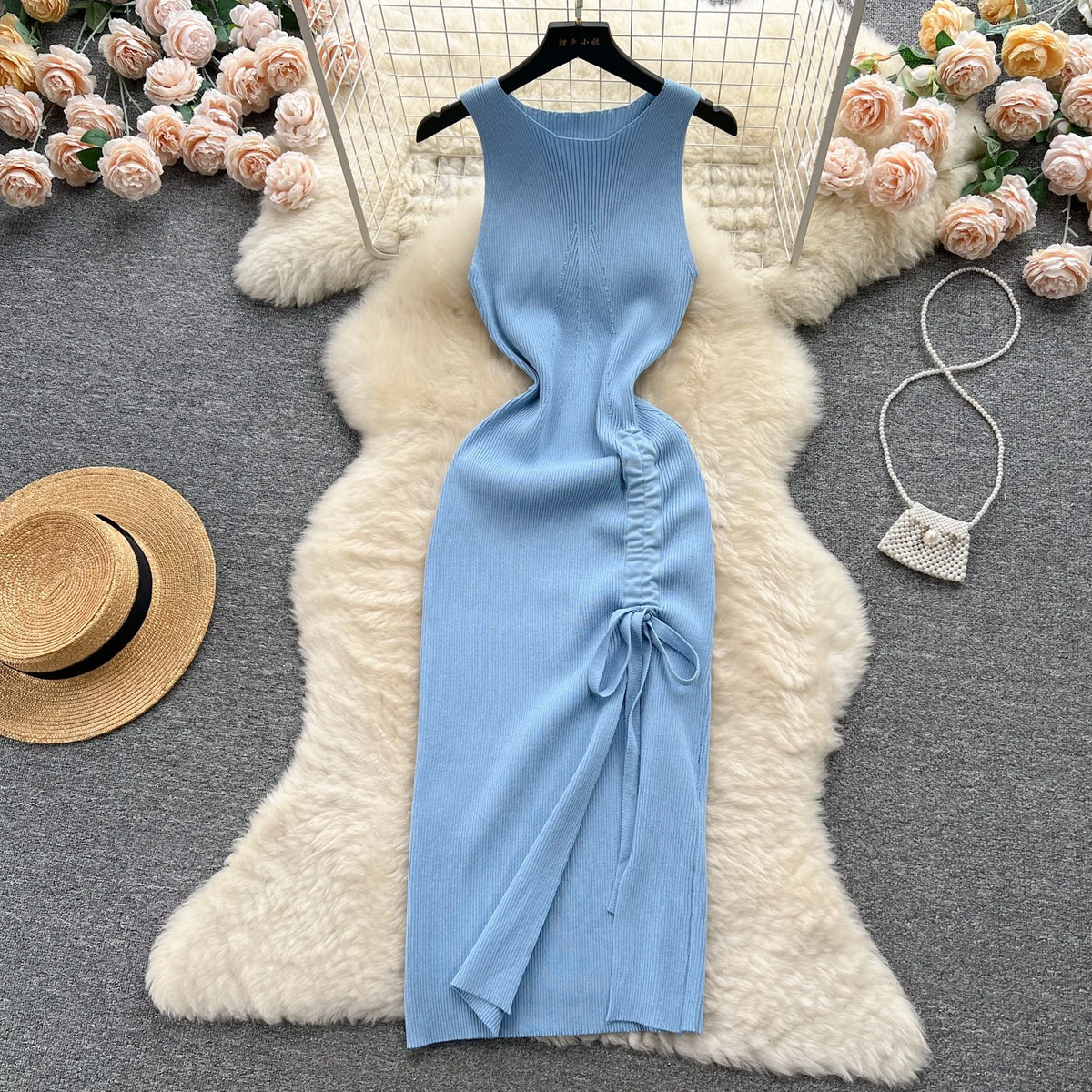 Sleeveless Knit Slit Bodycon Party Dress
