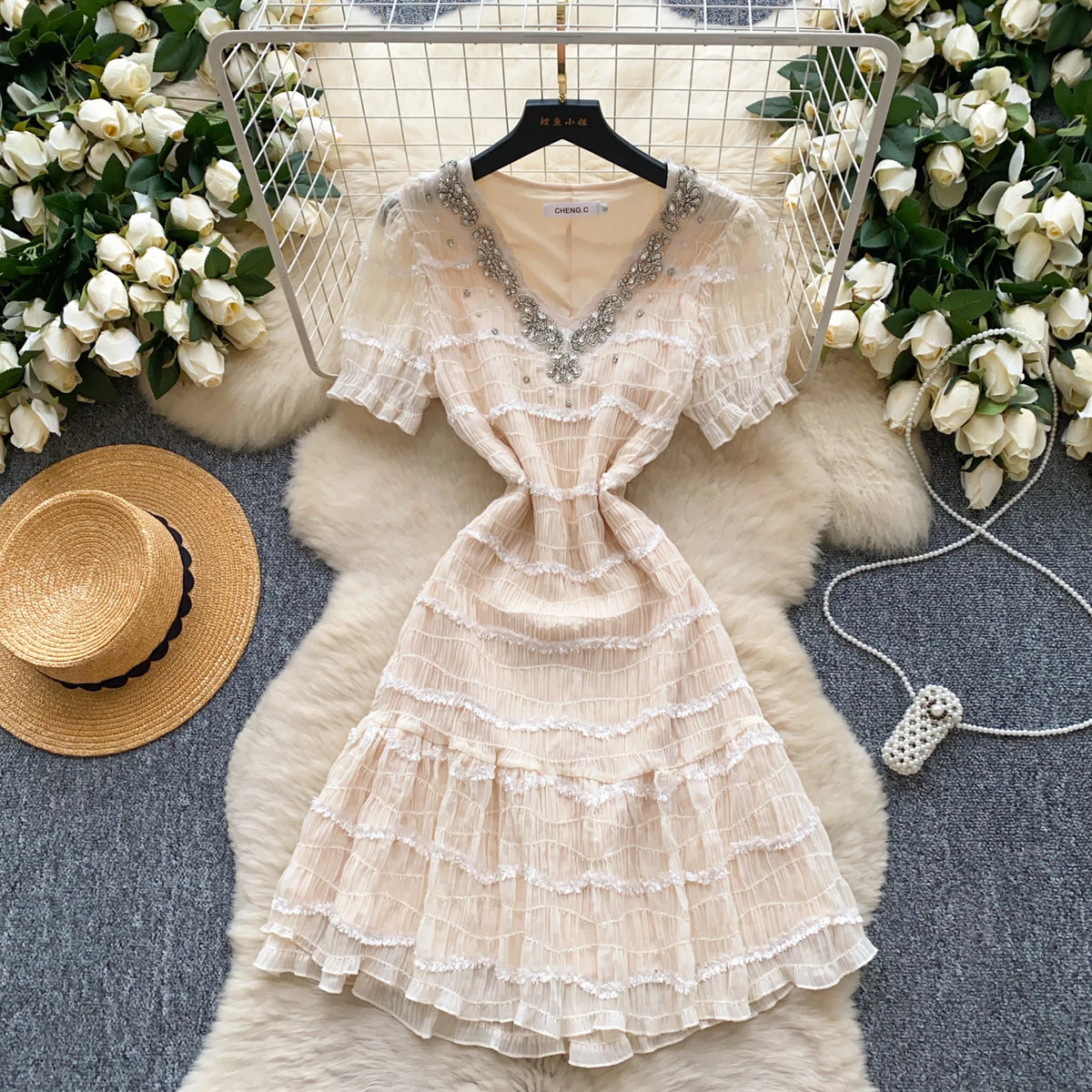 Rhinestone Lace A-Line Sundress