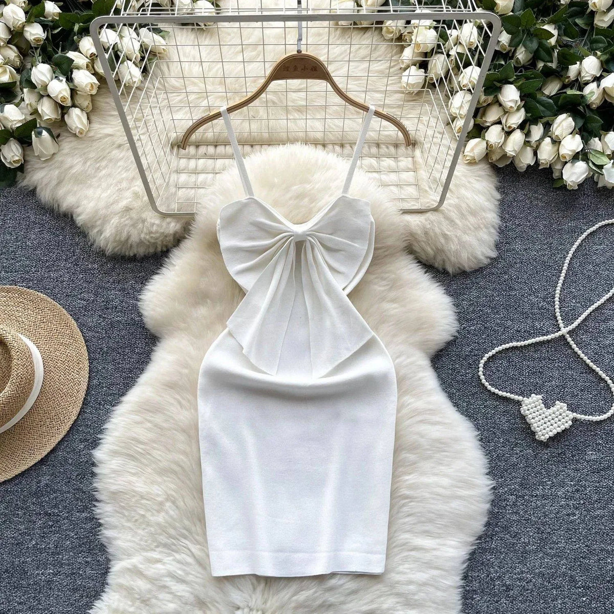 Bow Backless Spaghetti Strap Mini Dress