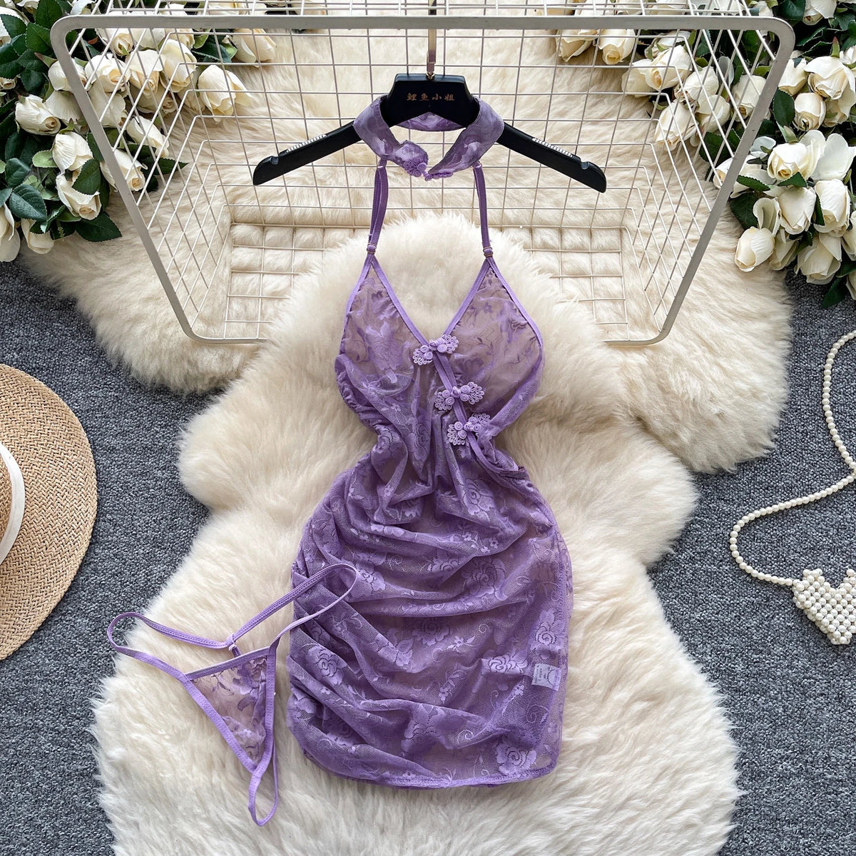 Embroidered Halter Mini Dress
