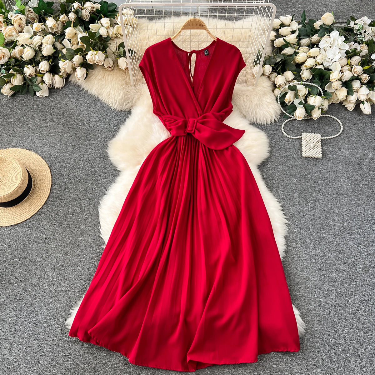 Pleated Chiffon Sleeveless A-Line Dress
