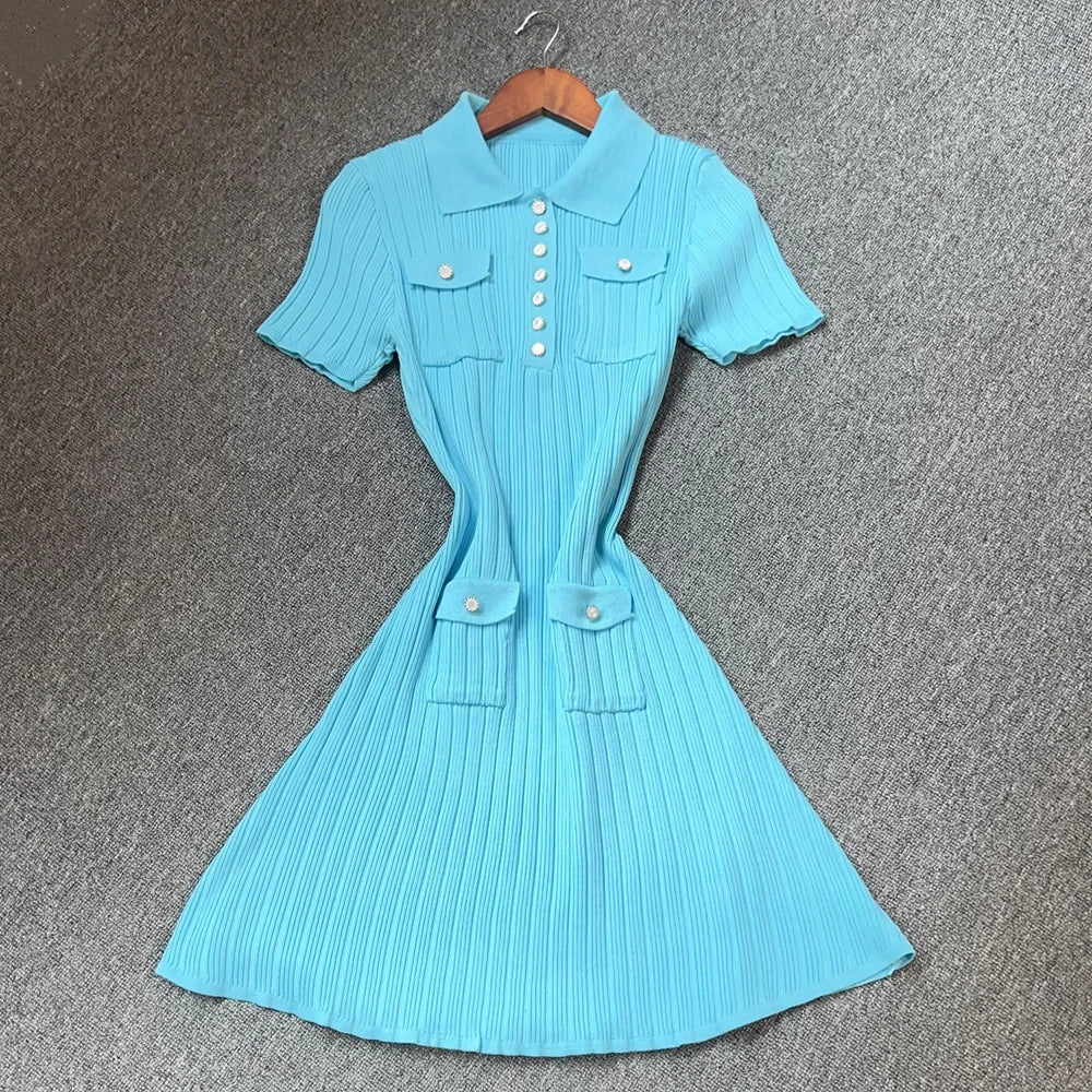 Collared Button Knit Mini Dress