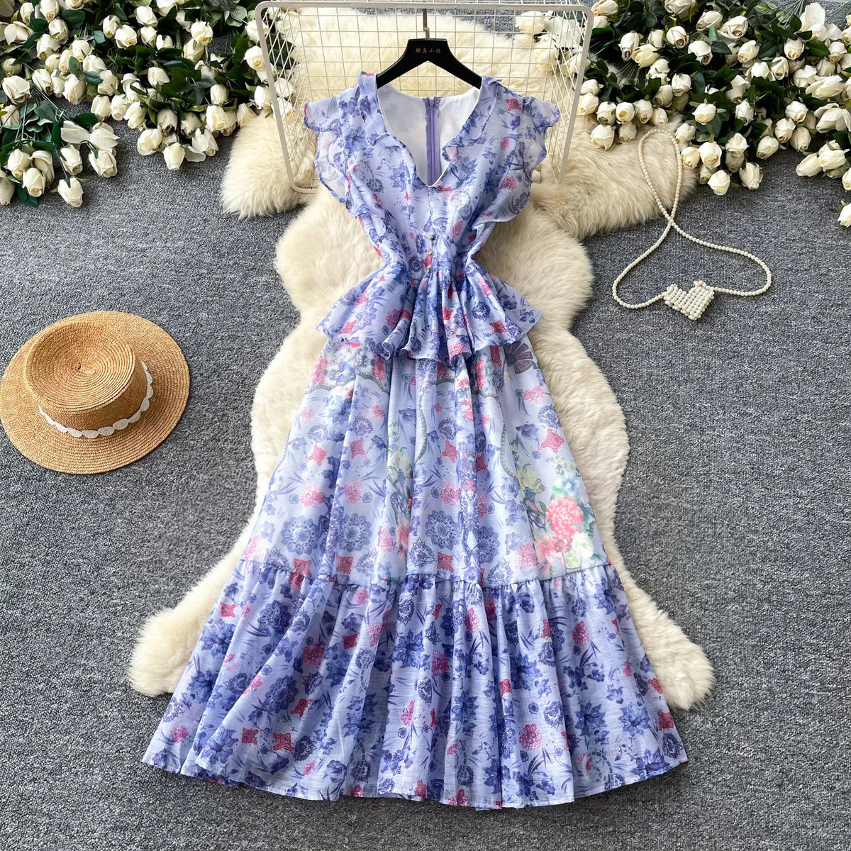 Floral Sleeveless V-Neck Maxi Dress