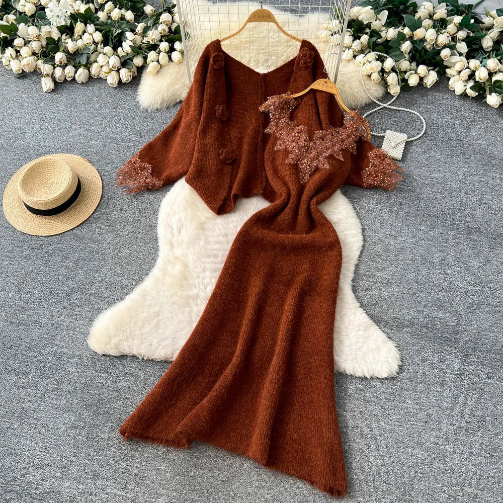 Floral Lace Cami Dress and Cardigan Set