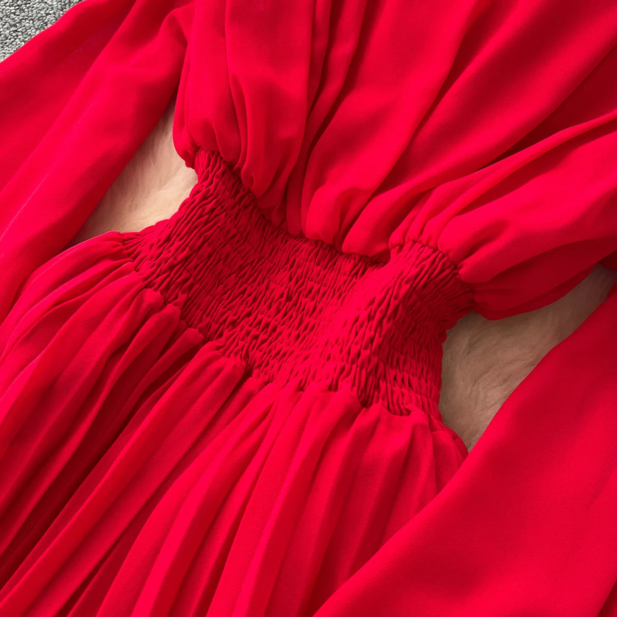Ribbon Puff Sleeve A-Line Maxi Dress