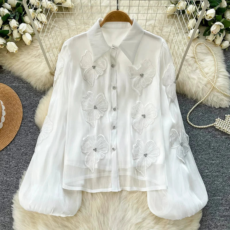 3D Floral Long Sleeve Blouse
