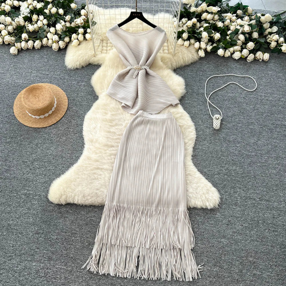 Tassel Chain Asymmetric Boho Two-Piece Set
