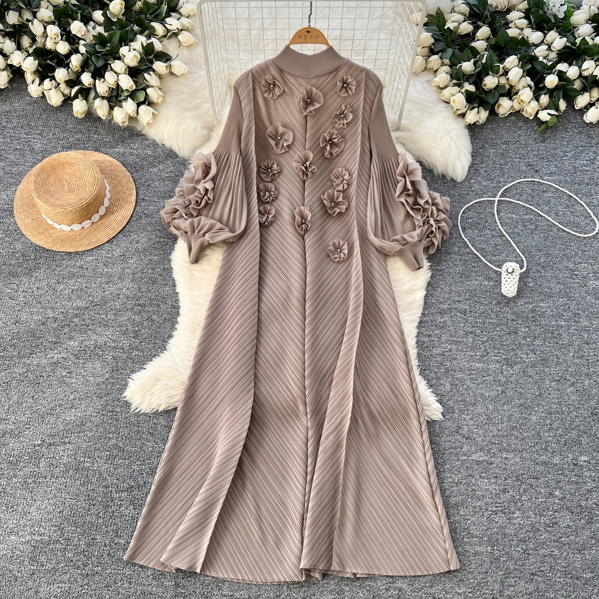 3D Floral Rhinestone Evening Dress