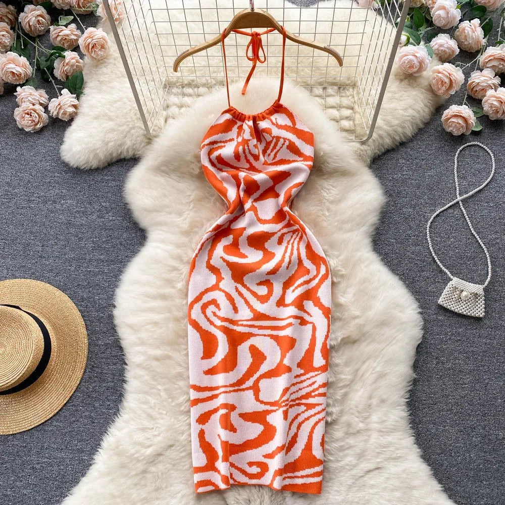 Backless Halter Knit Bodycon Beach Dress