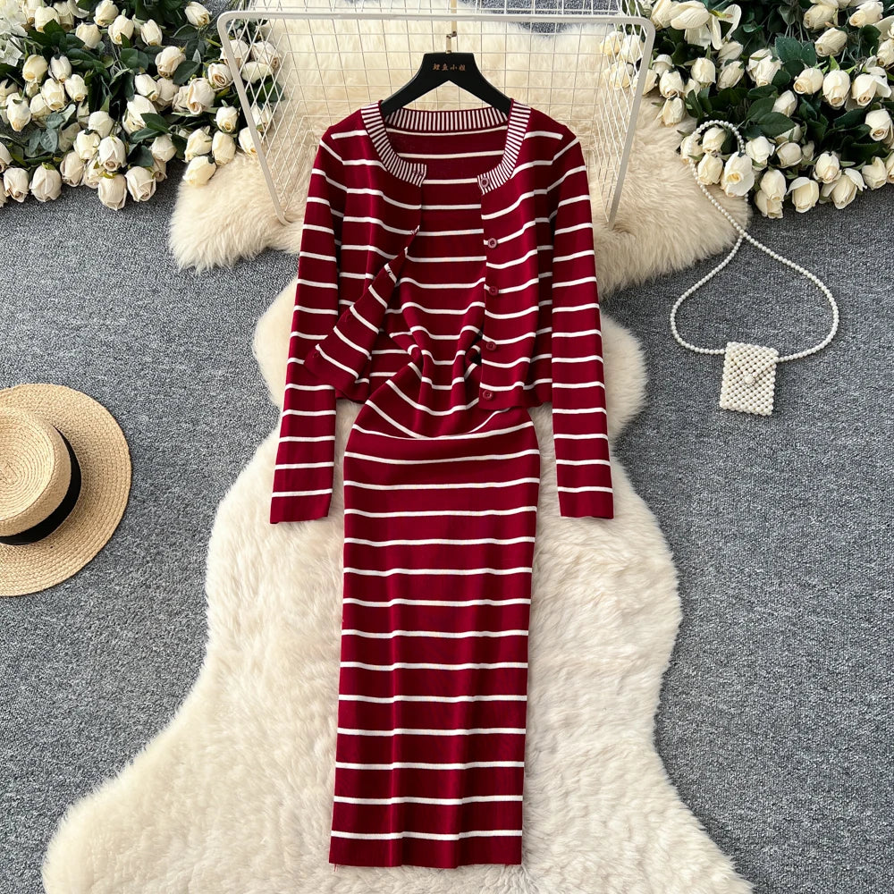 Striped Knit Two-Piece Dress Set