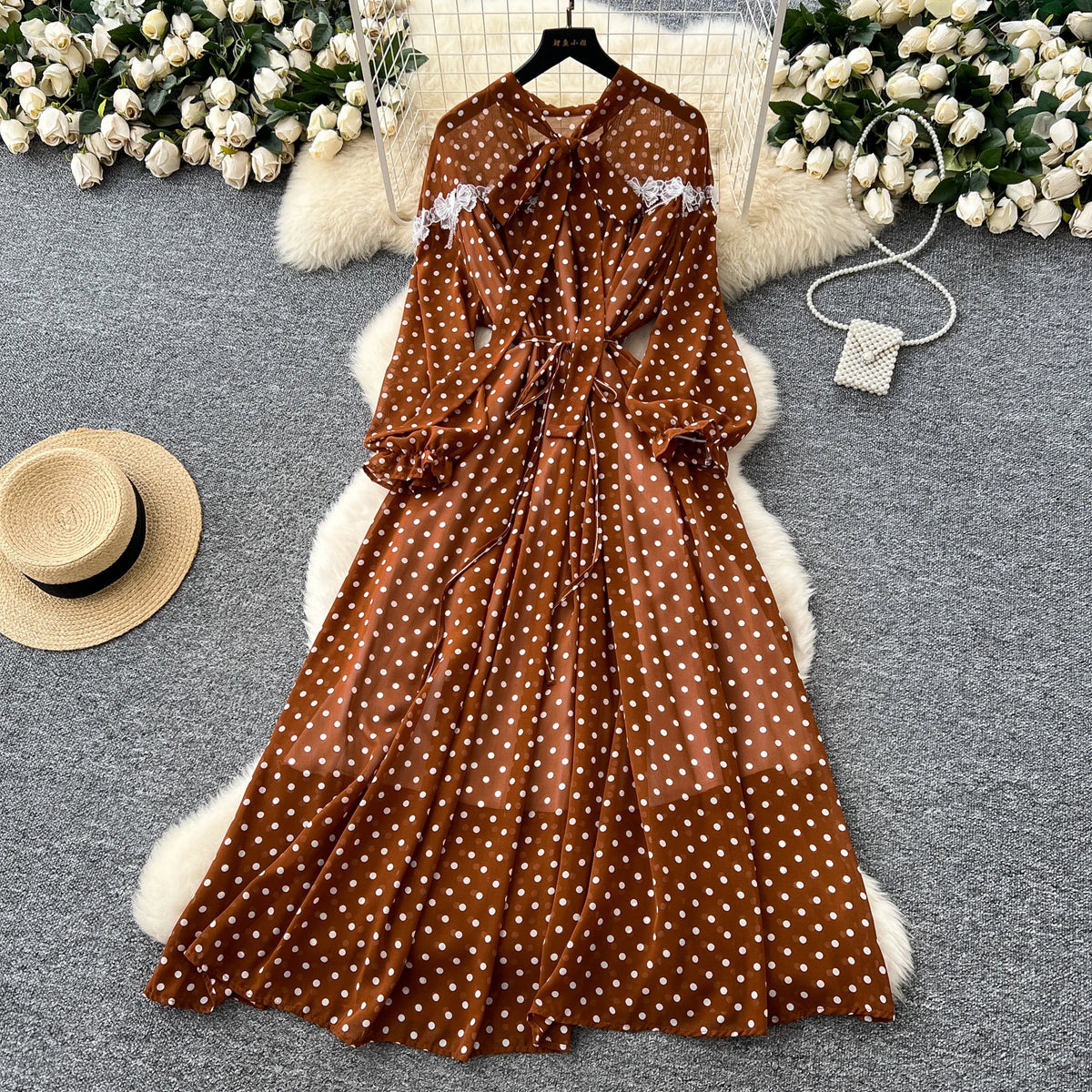 Butterfly Lace Lantern Sleeve Dress