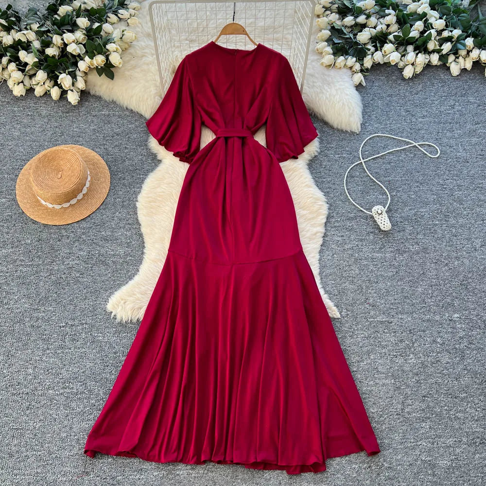 Asymmetrical V-Neck Slim Dress
