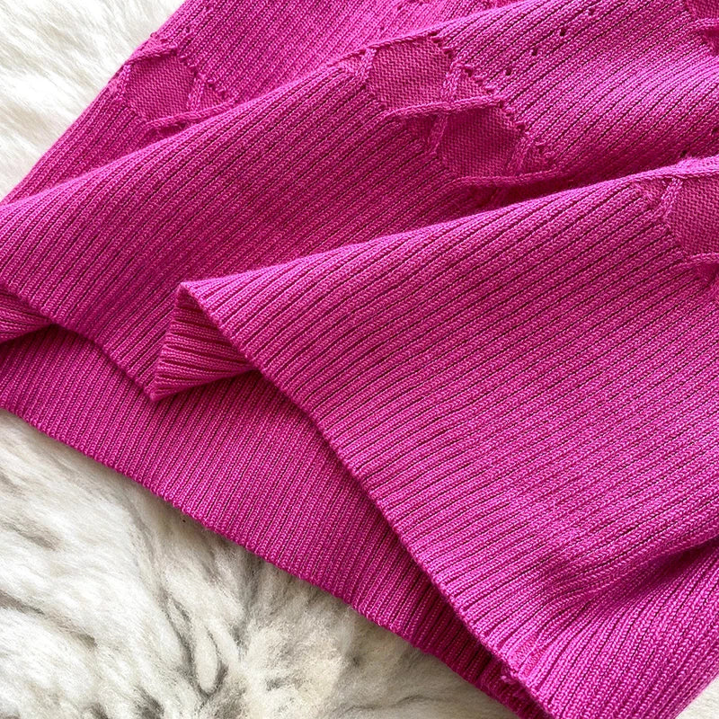 Metal Button Ruffle Knit Dress