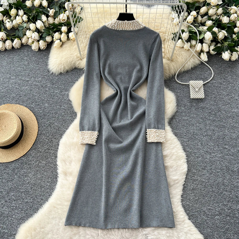 Pearl Knit A-Line Maxi Sweater Dress