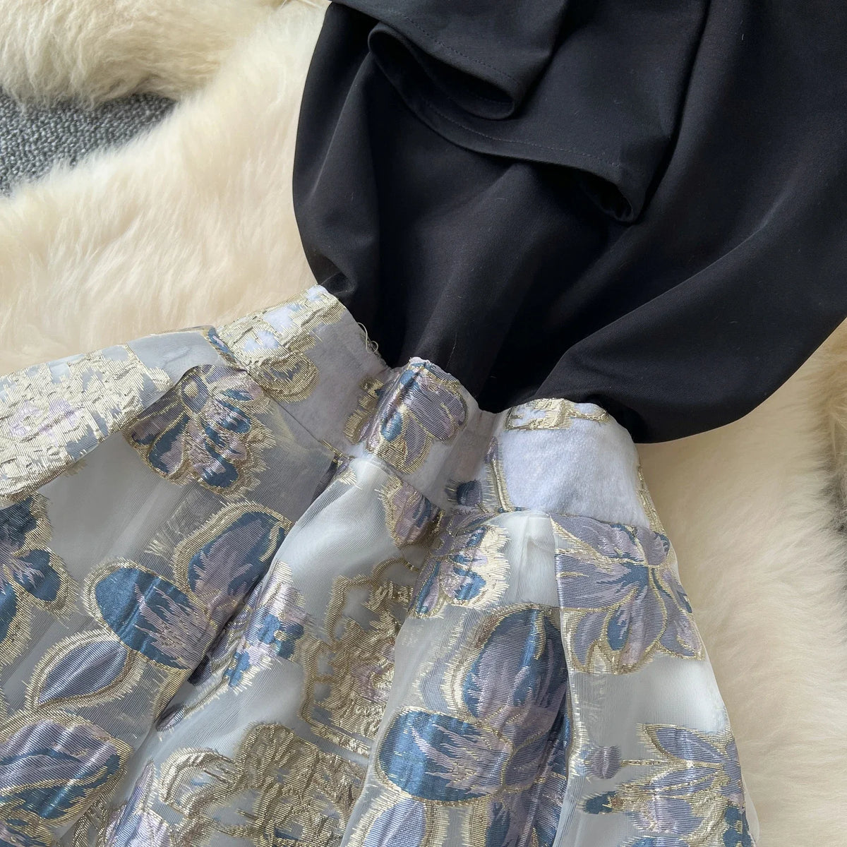 Print Patchwork Short Sleeve A-Line Dress